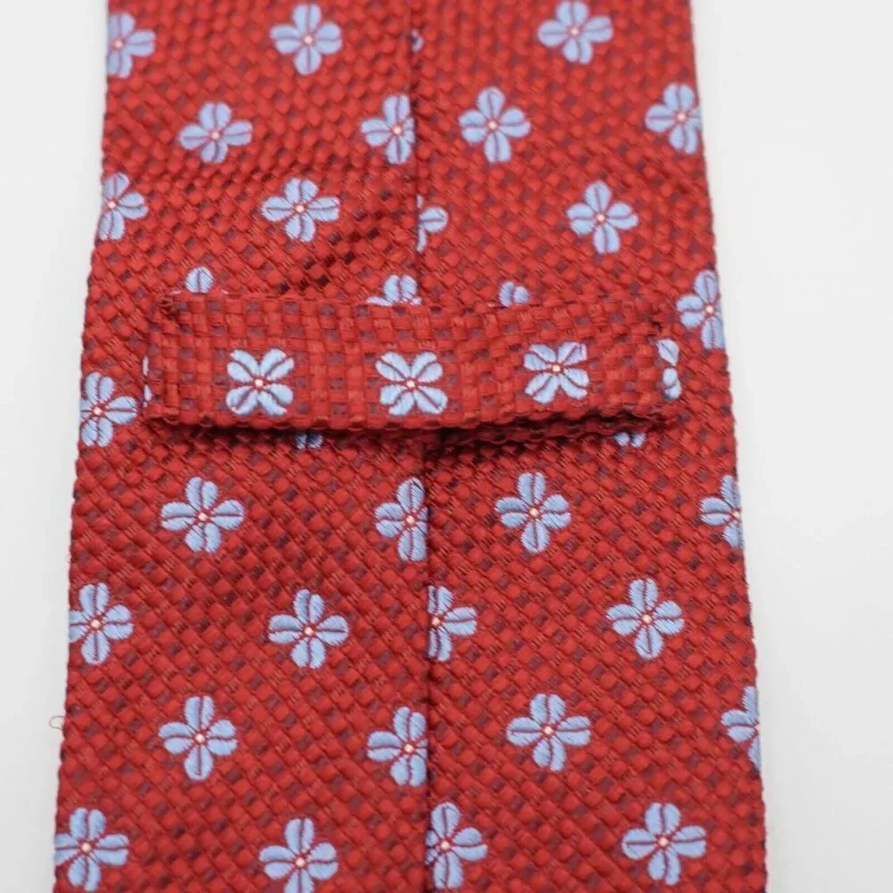 Hart Schaffner Marx Red Blue Floral‎ Geometric Woven Silk Tie